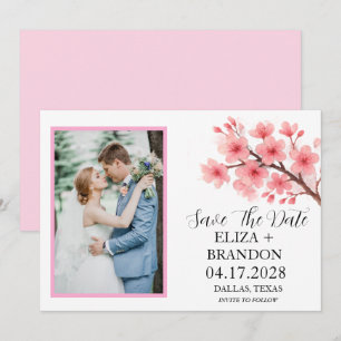 Elegant Pink Cherry Blossom Floral Photo Save The Date