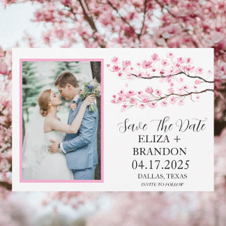 Elegant Pink Cherry Blossom Floral Photo   Save The Date