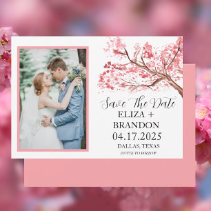 Elegant Pink Cherry Blossom Floral Photo Save The Date