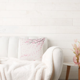 Elegant Pink Cherry Blossom Floral Throw Pillow
