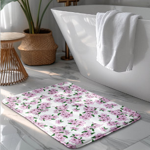 Elegant pink cherry blossom floral watercolor bath mat
