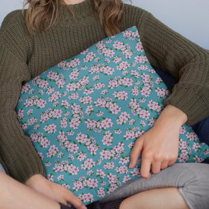Elegant pink cherry blossom floral watercolor cushion