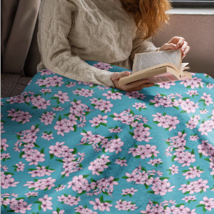 Elegant pink cherry blossom floral watercolor fleece blanket