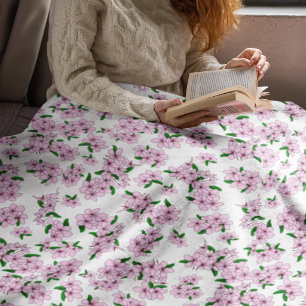 Elegant pink cherry blossom floral watercolor fleece blanket