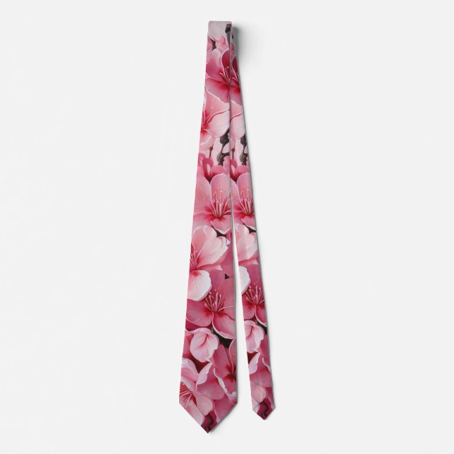 Elegant Pink Cherry Blossom Flowers Tie (Front)
