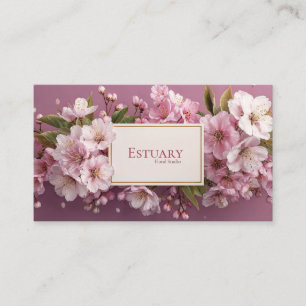 Elegant Pink Cherry Blossom Gold Frame Mauve Business Card