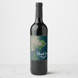 Elegant pink cherry blossom modern thank you gift wine label
