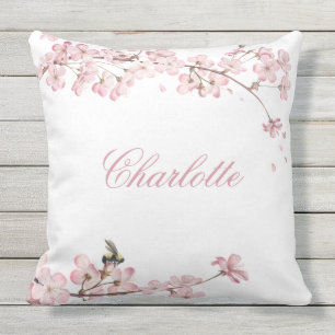 Elegant Pink Cherry Blossom Name Template  Cushion