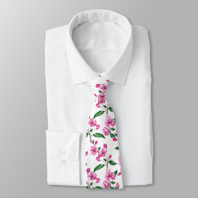 Elegant Pink Cherry Blossom | Necktie (Tied)