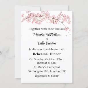 Elegant Pink Cherry Blossom Rehearsal Dinner Invitation