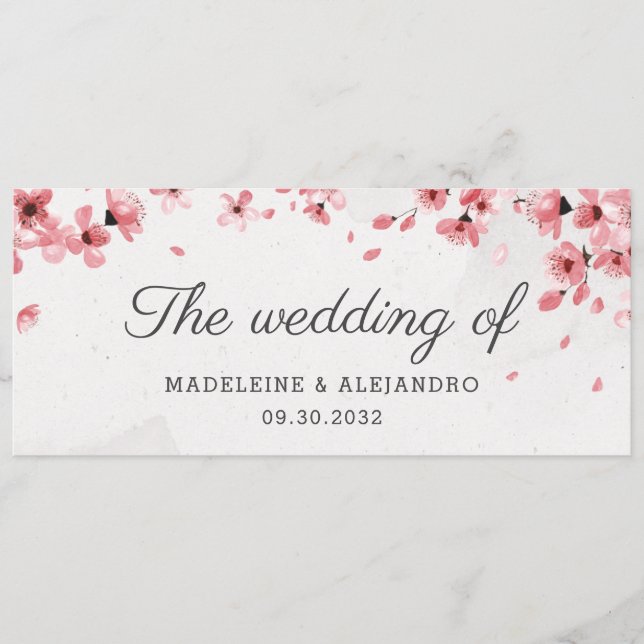 Elegant pink cherry blossom the wedding of menu (Front)