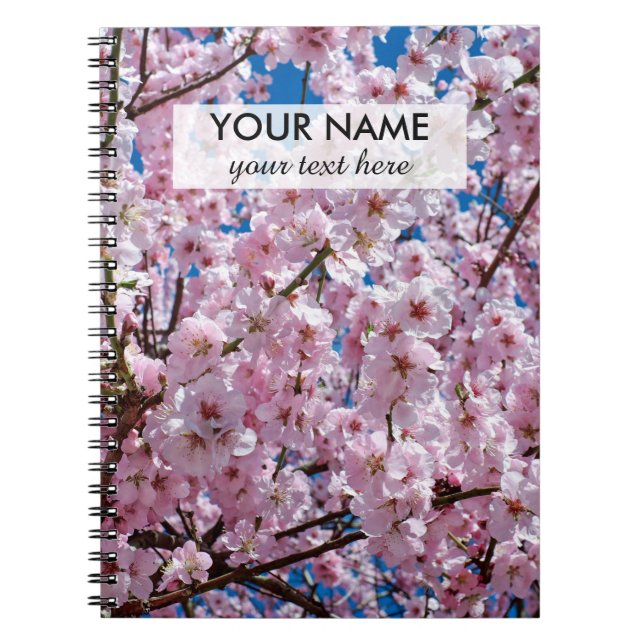 elegant pink cherry blossom tree photograph notebook (Front)