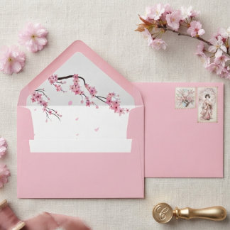 Elegant Pink Cherry Blossom Watercolor Floral Envelope