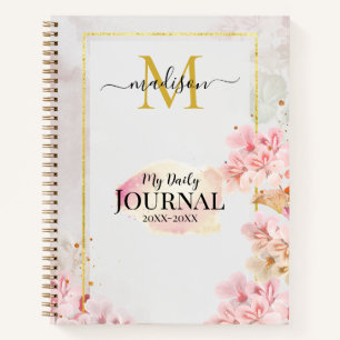 Elegant Pink Cherry Blossom Watercolor Floral Notebook