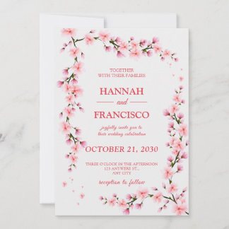 Elegant Pink Cherry Blossom Wedding Invitation
