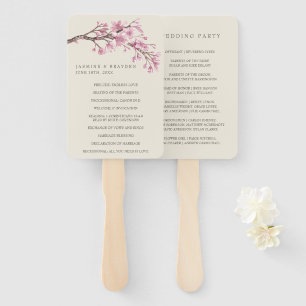 Elegant Pink Cherry Blossom Wedding Program Hand Fan