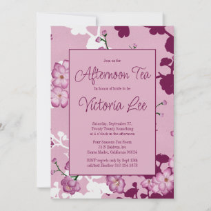 Elegant Pink Cherry Blossoms Afternoon Tea Invitation