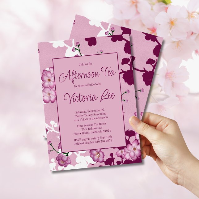 Elegant Pink Cherry Blossoms Afternoon Tea Invitation (Creator Uploaded)