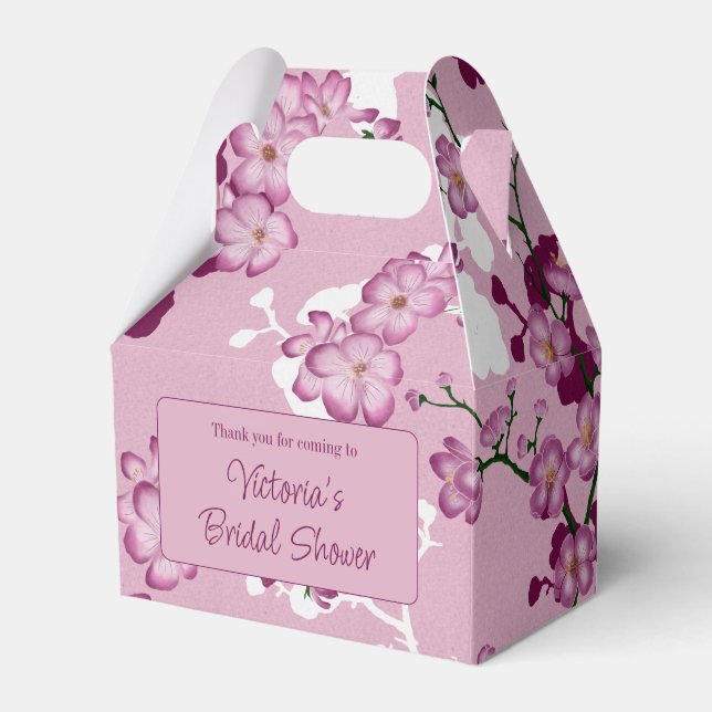 Elegant Pink Cherry Blossoms Bridal Shower Favour Box (Front Side)