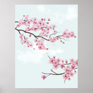Elegant Pink Cherry Blossoms Poster