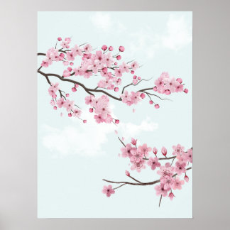 Elegant Pink Cherry Blossoms Poster