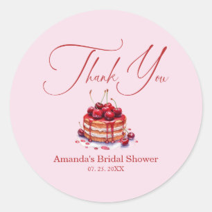 Elegant Pink Cherry on Top Bridal Shower Classic Round Sticker