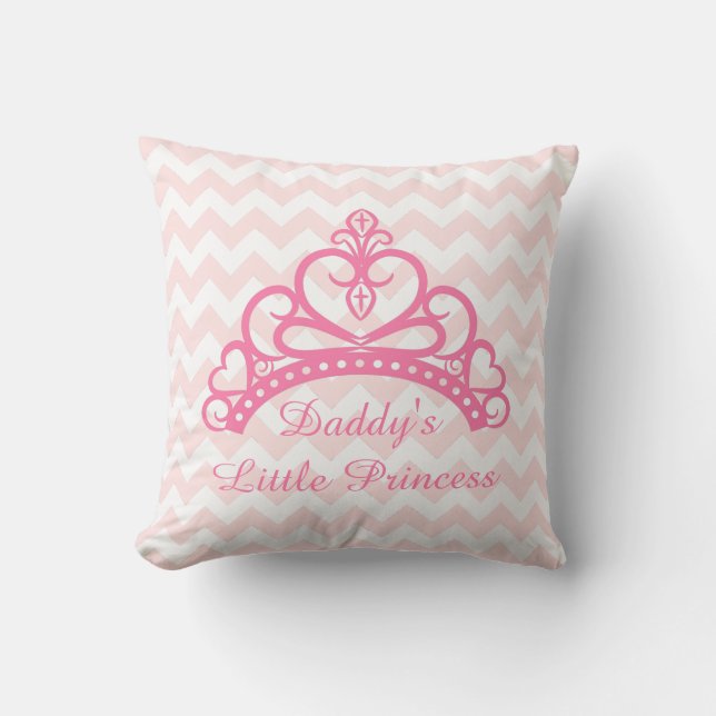 Elegant Pink Chevron, Daddy Little Princess, Tiara Cushion (Front)