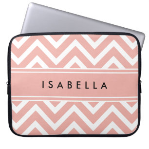 Elegant Pink Chevron Pattern Girly Faux Rose Gold Laptop Sleeve