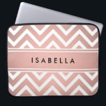 Elegant Pink Chevron Pattern Girly Faux Rose Gold Laptop Sleeve<br><div class="desc">Protect your laptop in style with a chic modern sleeve. Design features a pretty pink faux rose gold foil chevron zig-zag pattern and stripe, and your name or other customized text in a simple black typography font. This elegant and trendy computer case makes a stylish gift for her.</div>