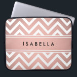 Elegant Pink Chevron Pattern Girly Faux Rose Gold Laptop Sleeve<br><div class="desc">Protect your laptop in style with a chic modern sleeve.  Design features a pretty pink faux rose gold foil chevron zig-zag pattern and stripe,  and your name  or other customized text in a simple black typography font. This elegant and trendy computer case makes a stylish gift for her.</div>