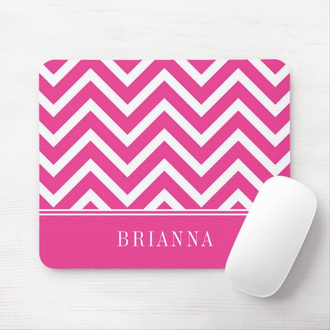 Elegant Pink Chevron Pattern Name Mouse Mat (With Mouse)