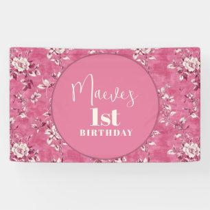Elegant Pink Chinoiserie 1st Birthday Party Banner
