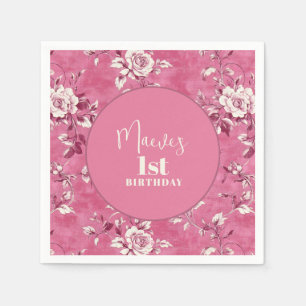 Elegant Pink Chinoiserie 1st Birthday Party Napkin