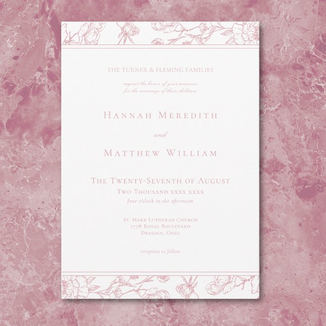 Elegant Pink Chinoiserie Bird Crest Border Wedding Invitation (Elegant Pink Chinoiserie Bird Crest Border Wedding Invitation)