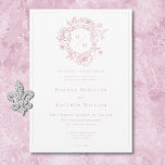 Elegant Pink Chinoiserie Bird & Crest Wedding Invitation<br><div class="desc">Elevate your special day with our elegant, vintage Baroque-style wedding invitation, a masterpiece of timeless elegance. Featuring a delicate French dusty pink chinoiserie crest with delicate line art flowers and birds on a pristine white background, this design exudes classic charm and sophistication. Its simplicity highlights its refined details, creating a...</div>