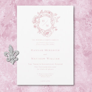Elegant Pink Chinoiserie Bird & Crest Wedding Invitation