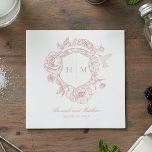 Elegant Pink Chinoiserie Bird Crest Wedding Napkin