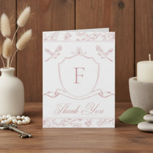 Elegant Pink Chinoiserie Bird & Crest Wedding Thank You Card