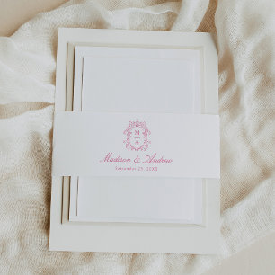Elegant Pink Chinoiserie Crest Monogram Wedding Invitation Belly Band
