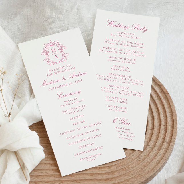 Elegant Pink Chinoiserie Crest Wedding Program (Creator Uploaded)