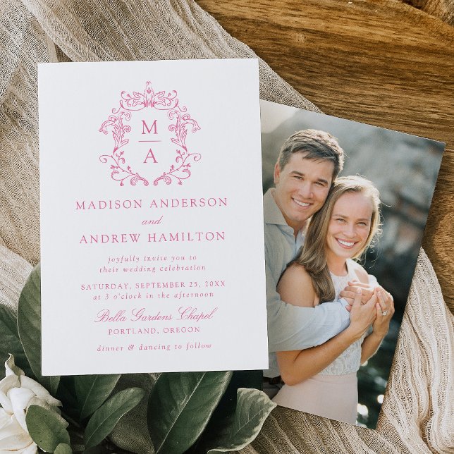 Elegant Pink Chinoiserie Floral Photo Wedding Invitation (Creator Uploaded)