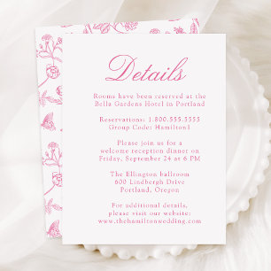 Elegant Pink Chinoiserie Floral Wedding Details Enclosure Card