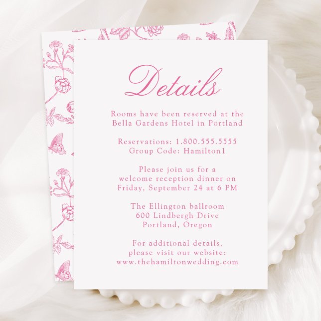 Elegant Pink Chinoiserie Floral Wedding Details Enclosure Card (Creator Uploaded)