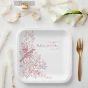 Elegant Pink Chinoiserie Nature Bird Bridal Shower Paper Plate