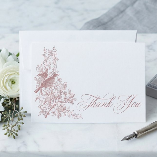 Elegant Pink Chinoiserie Nature Bird Bridal Shower Thank You Card (Creator Uploaded)