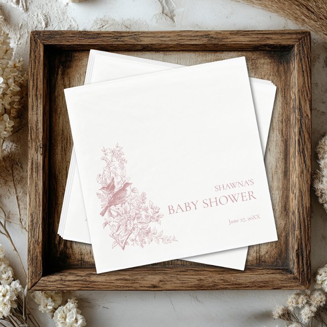 Elegant Pink Chinoiserie Nature Birds Baby Shower Napkin (Elegant Pink Chinoiserie Nature Birds Baby Shower Napkins)