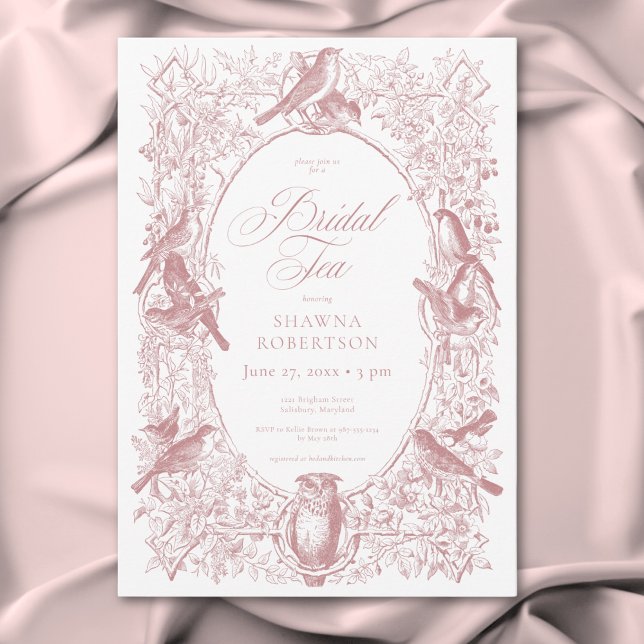Elegant Pink Chinoiserie Nature Birds Bridal Tea Invitation (Elegant Pink Chinoiserie Nature Birds Bridal Tea Invitation)