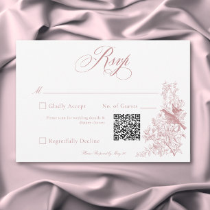 Elegant Pink Chinoiserie Nature & Birds Wedding QR RSVP Card