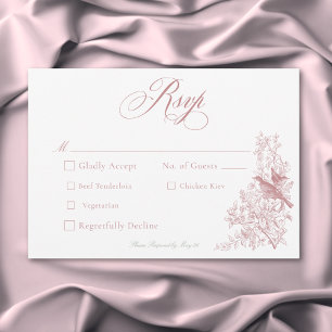 Elegant Pink Chinoiserie Nature & Birds Wedding RSVP Card