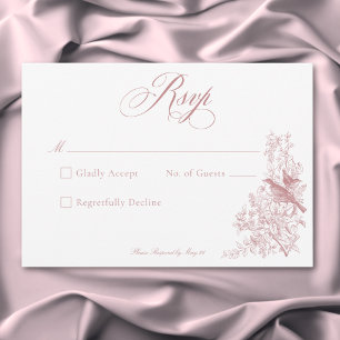 Elegant Pink Chinoiserie Nature & Birds Wedding RSVP Card